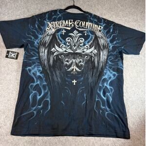 NWT Xtreme Couture Silent Scream Shirt Mens Blue Wings Skulls Flames Graphic 4XL